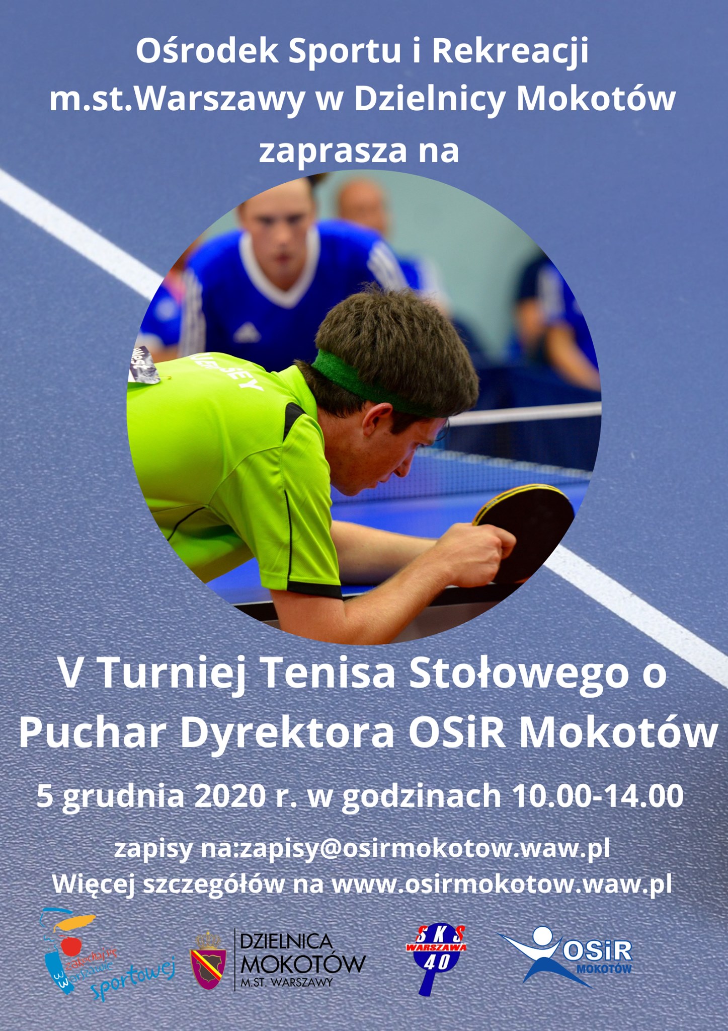Plakat turnieju V Otwarty Turniej Tenisa Stołowego o Puchar OSiR Mokotów