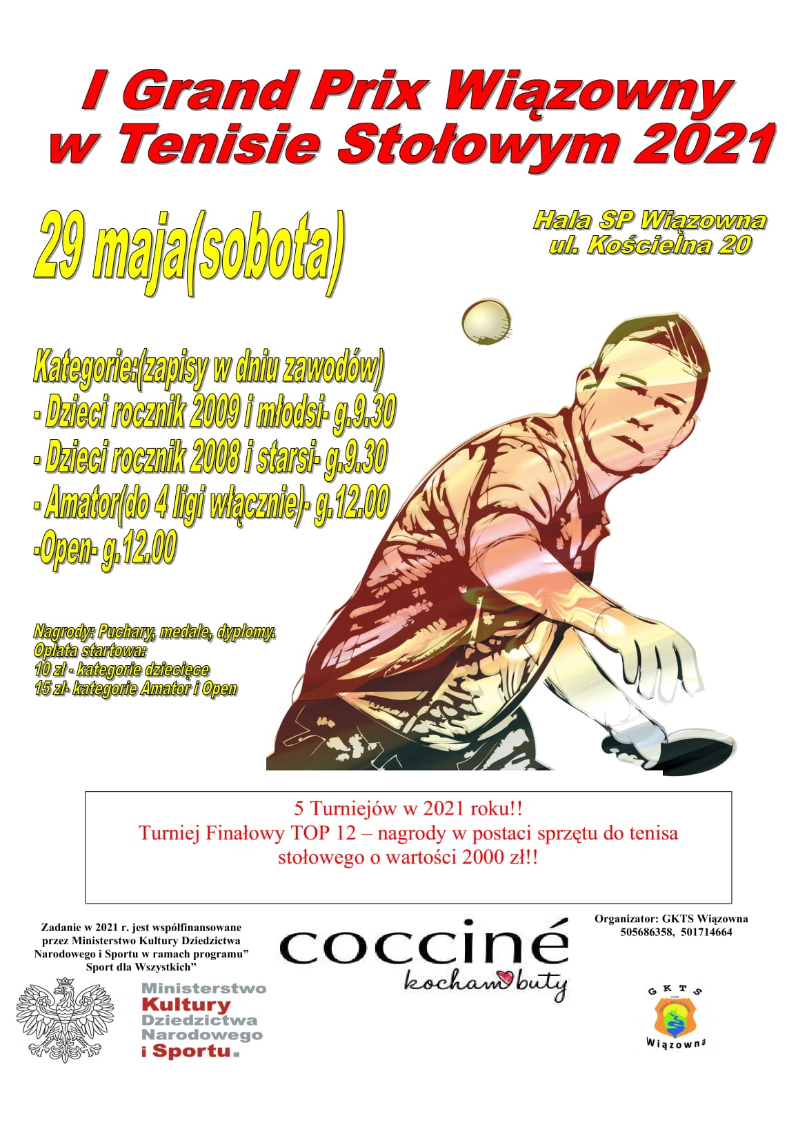 Plakat turnieju I Grand Prix Wiązowny w Tenisie Stołowym 2021