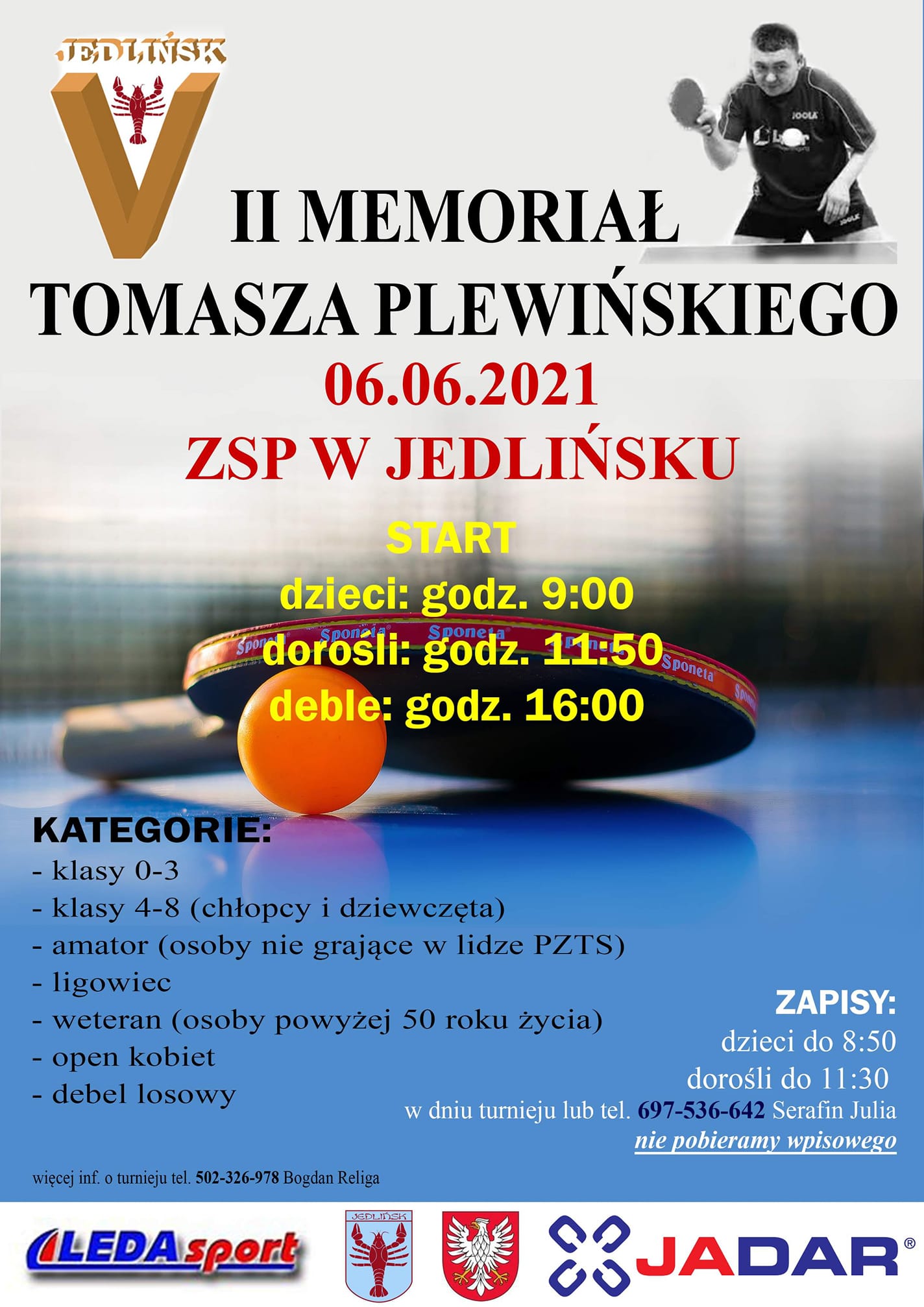Plakat turnieju II memoriał Tomasza Plewińskiego ZSP w Jedlińsku 2021