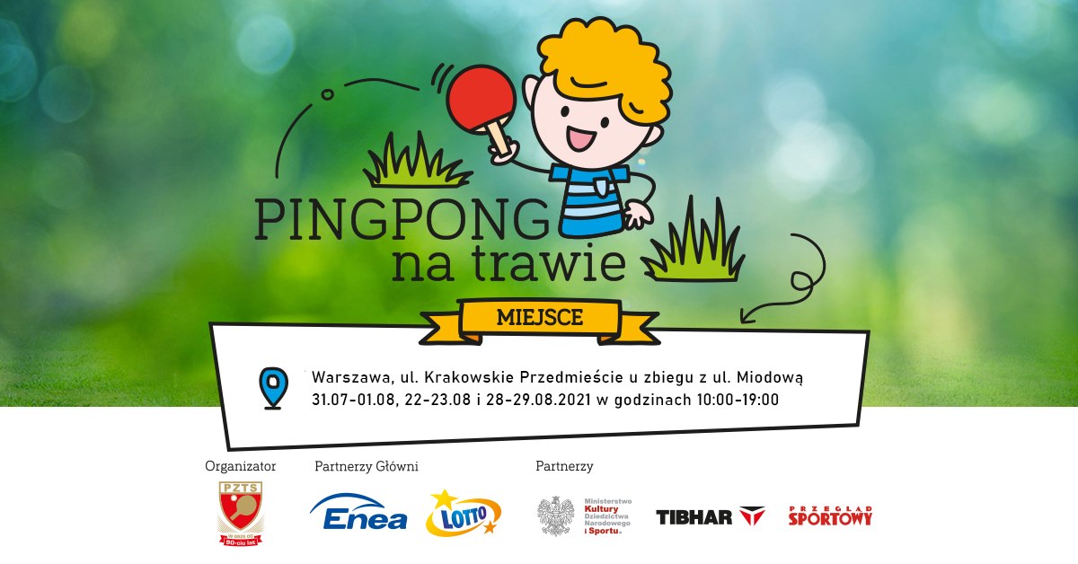 Plakat turnieju Pingpong na Trawie na Krakowskim Przedmieściu
