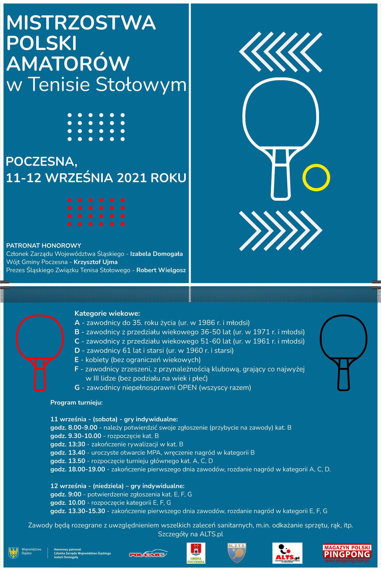 Plakat turnieju Mistrzostwa Polski Amatorów w tenisie stołowym