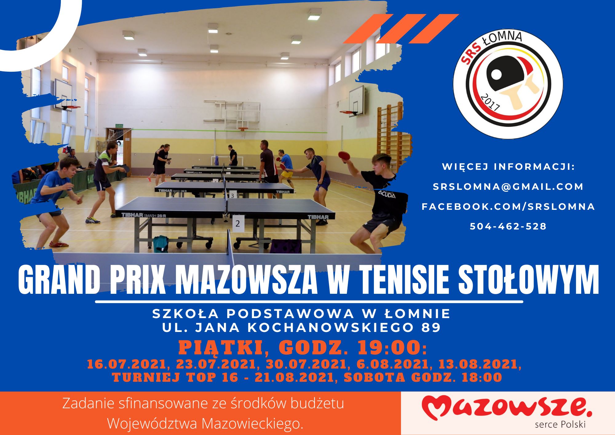 Plakat turnieju Grand Prix Mazowsza w Tenisie Stołowym 2021 -  TOP 16