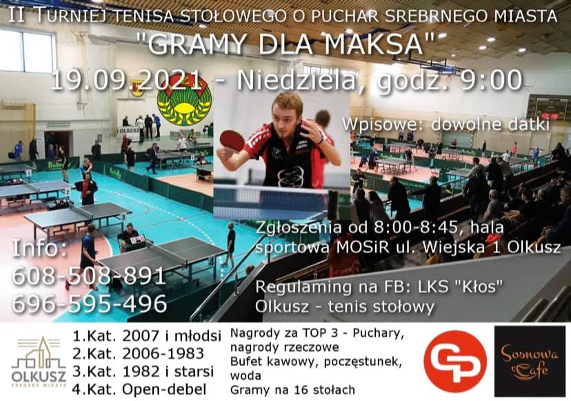 Plakat turnieju "Gramy dla Maksa" w Olkuszu- (Turniej o Puchar Srebrnego Miasta)