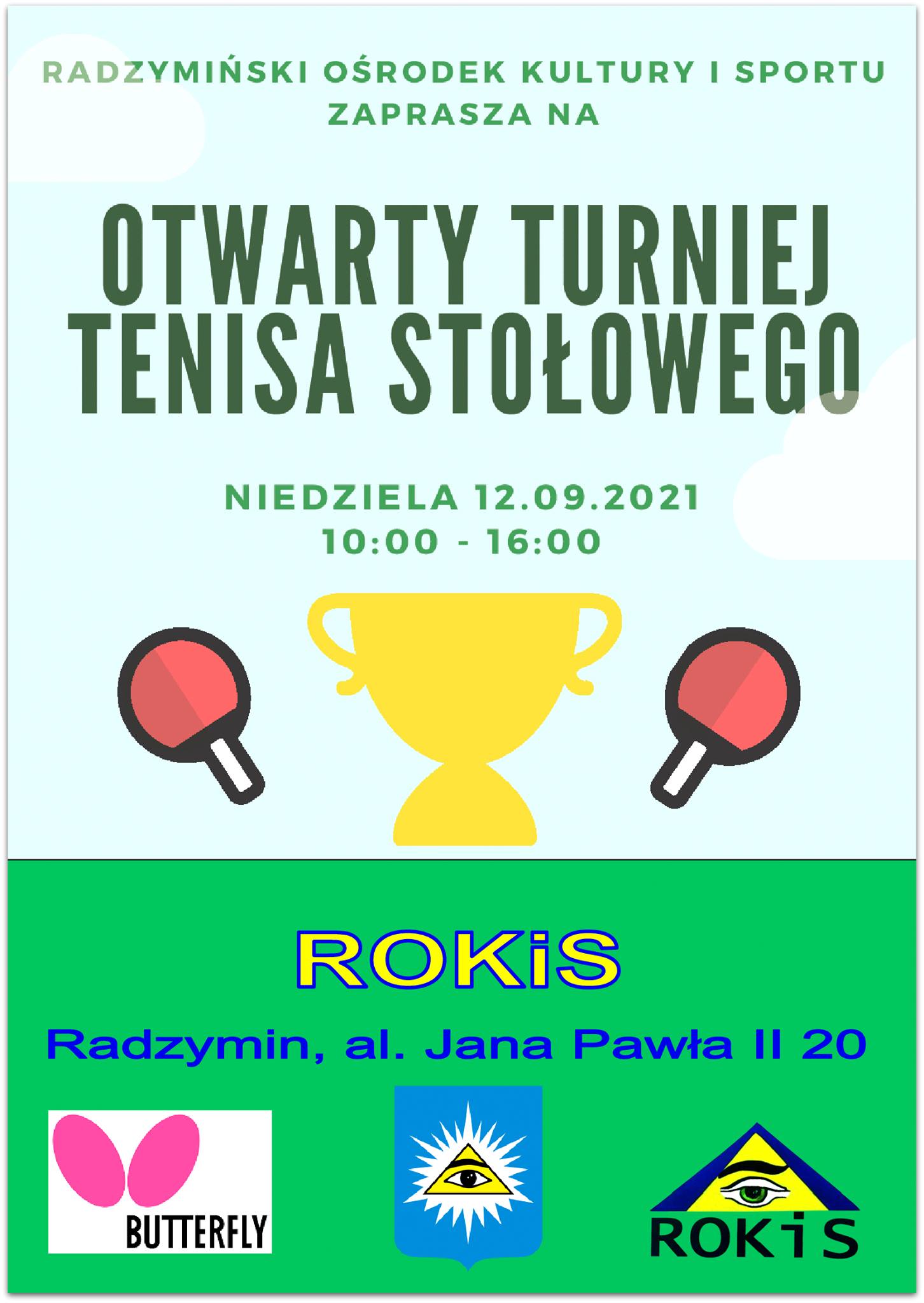 Plakat turnieju Otwarty Turniej Tenisa Stołowego w Radzyminie