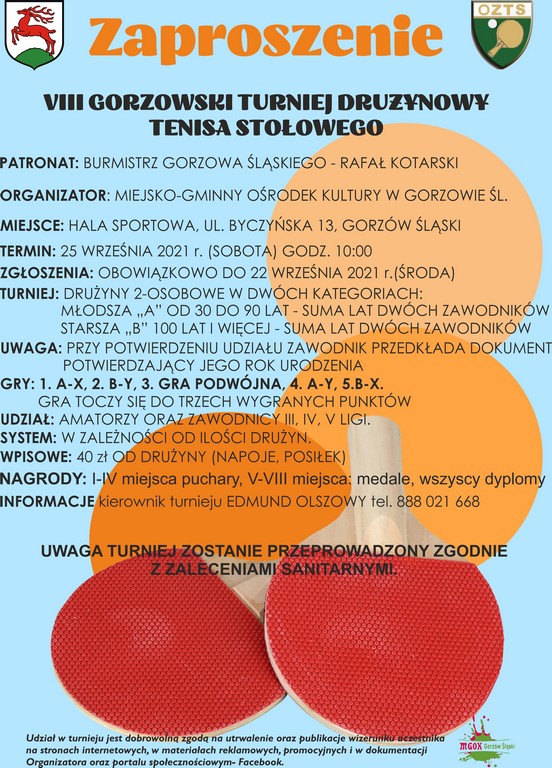 Plakat turnieju VIII Gorzowski Turniej Drużynowy Tenisa Stołowego