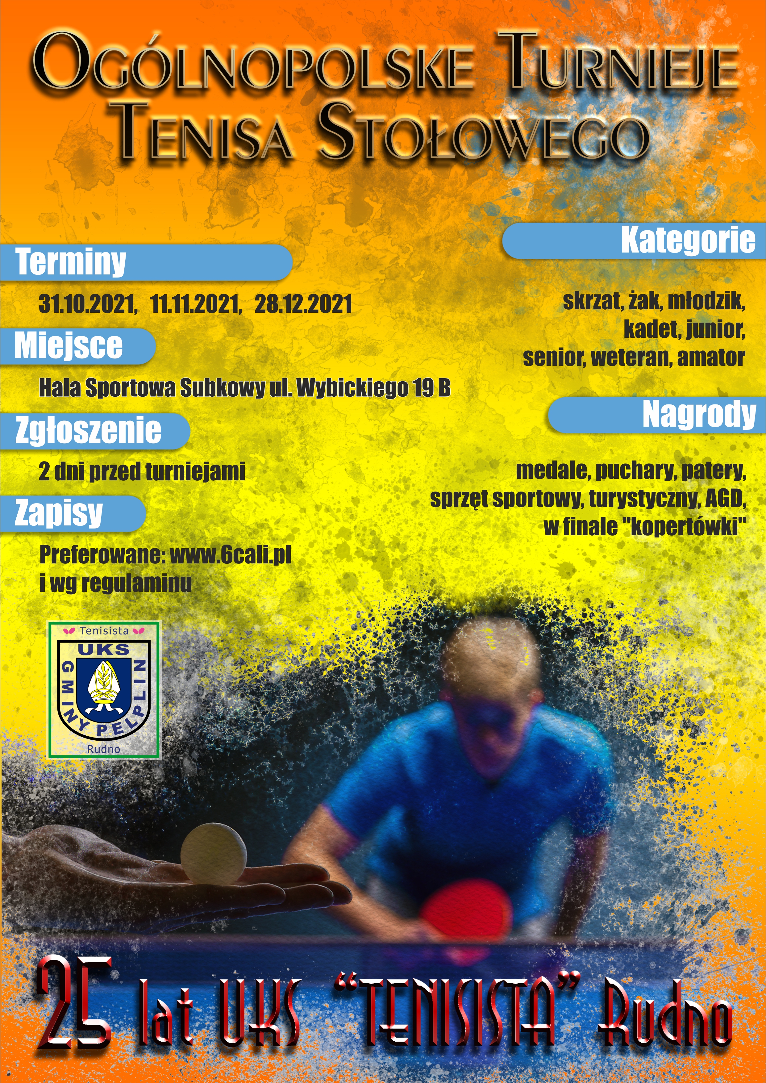Plakat turnieju Ogólnopolskie Turnieje Tenisa Stołowego - Nr 1.