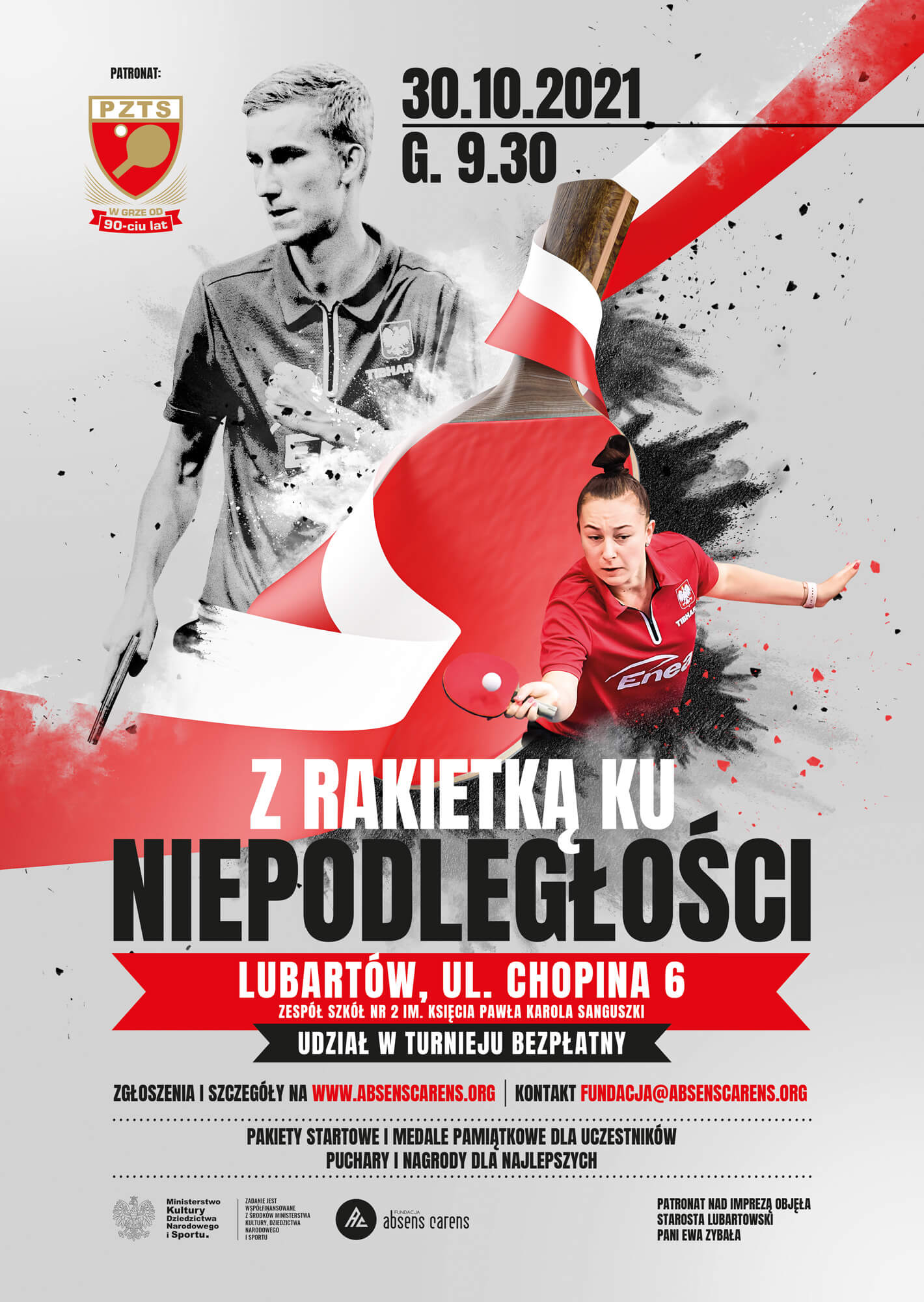 Plakat turnieju "Z rakietką ku Niepodległosci"- Lubartów