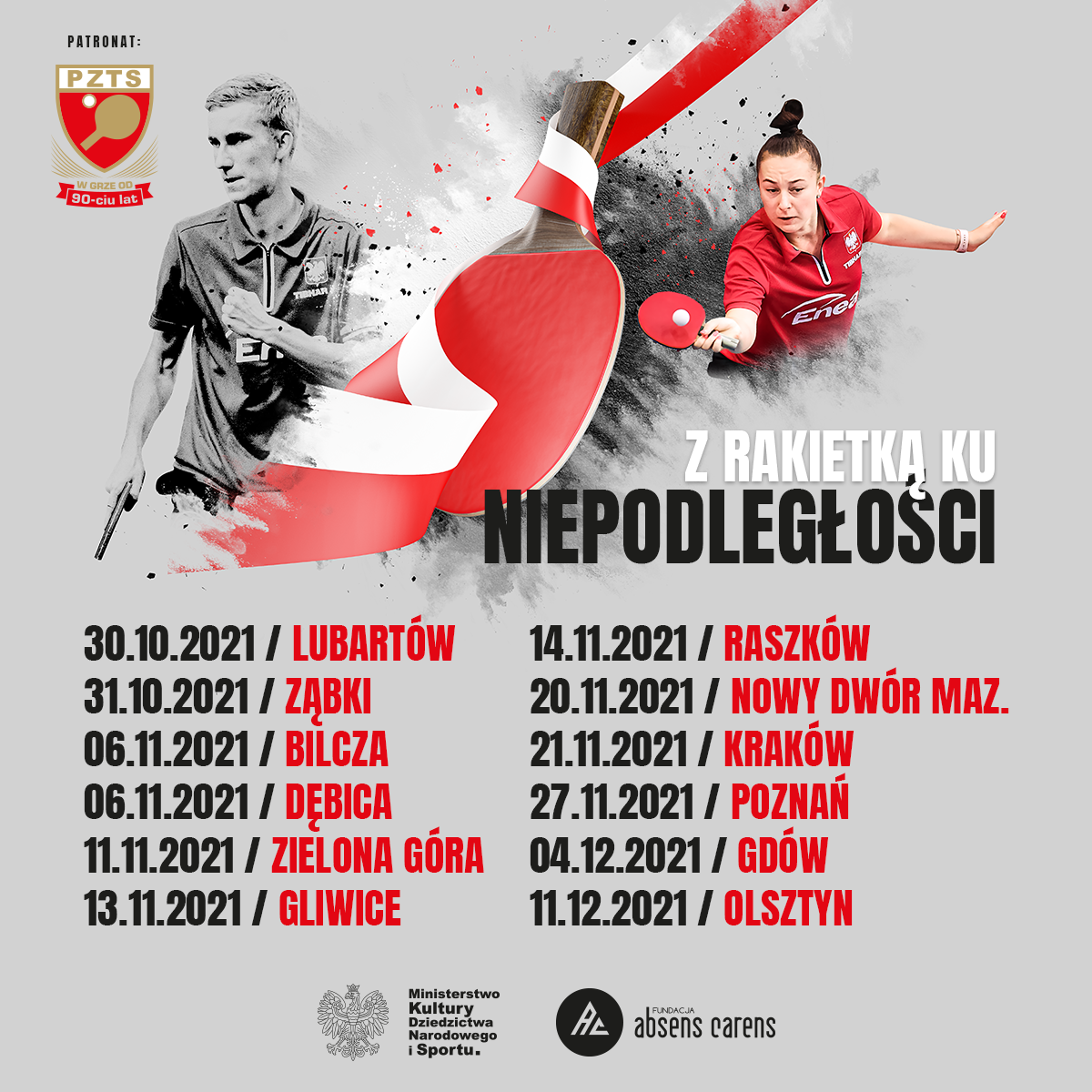 Plakat turnieju Z Rakietką Ku Niepodległości - Nowy Dwór Mazowiecki