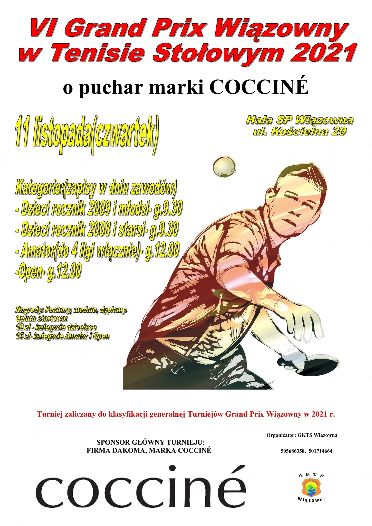 Plakat turnieju VI Grand Prix Wiązowny w Tenisie Stołowym 2021