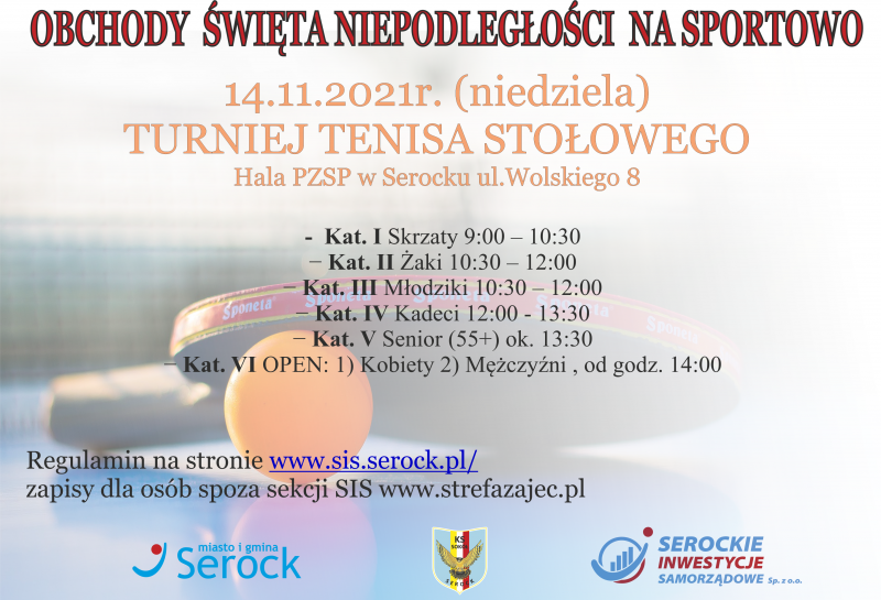 Plakat turnieju Obchody Święta Niepodległości na Sportowo Serock 2021