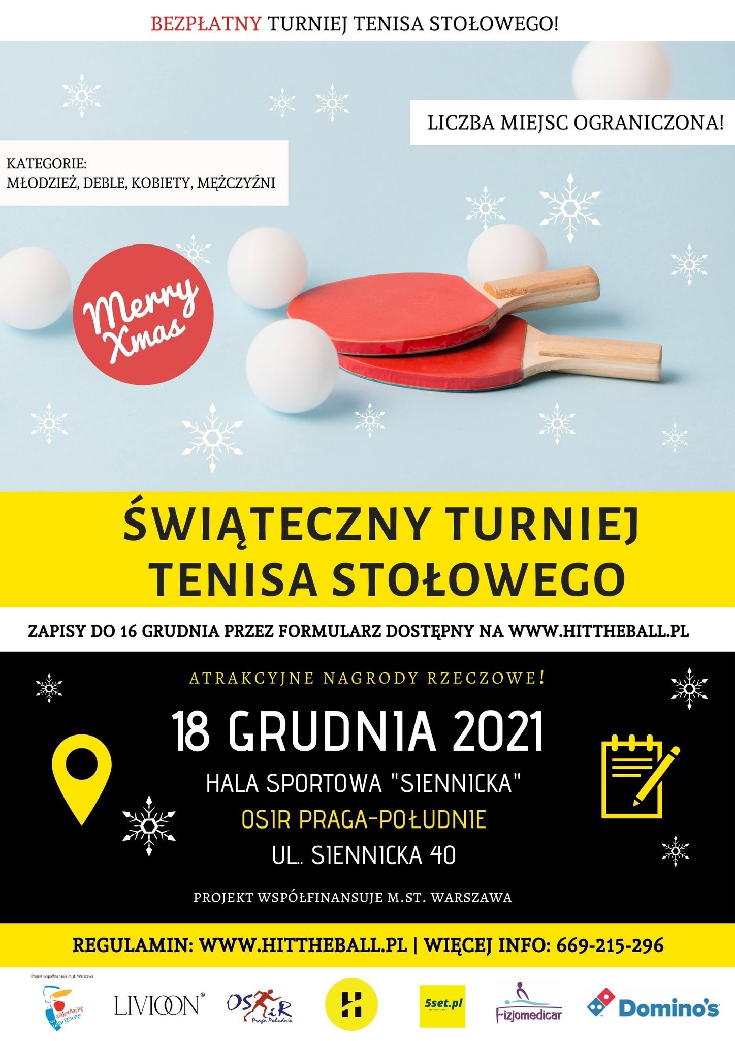 Plakat turnieju Świąteczny turniej tenisa stołowego OSiR Praga-Południe