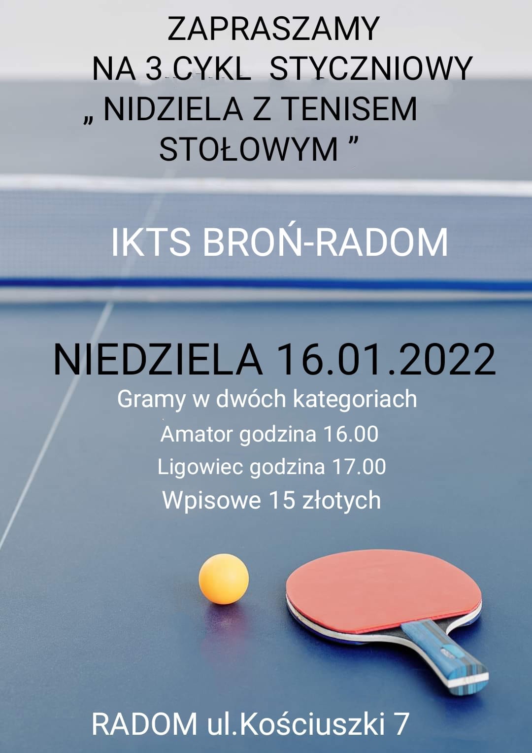 Plakat turnieju Niedziela z Tenisem Stolowym 2020/2021 - Radom -  termin3