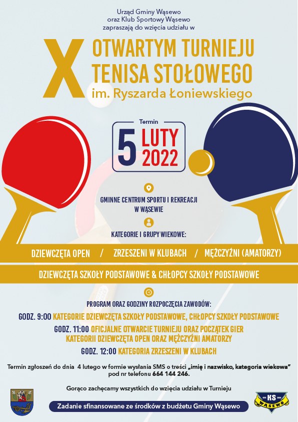 Plakat turnieju X Otwarty Turniej Tenisa Stołowego im. Ryszarda Łoniewskiego