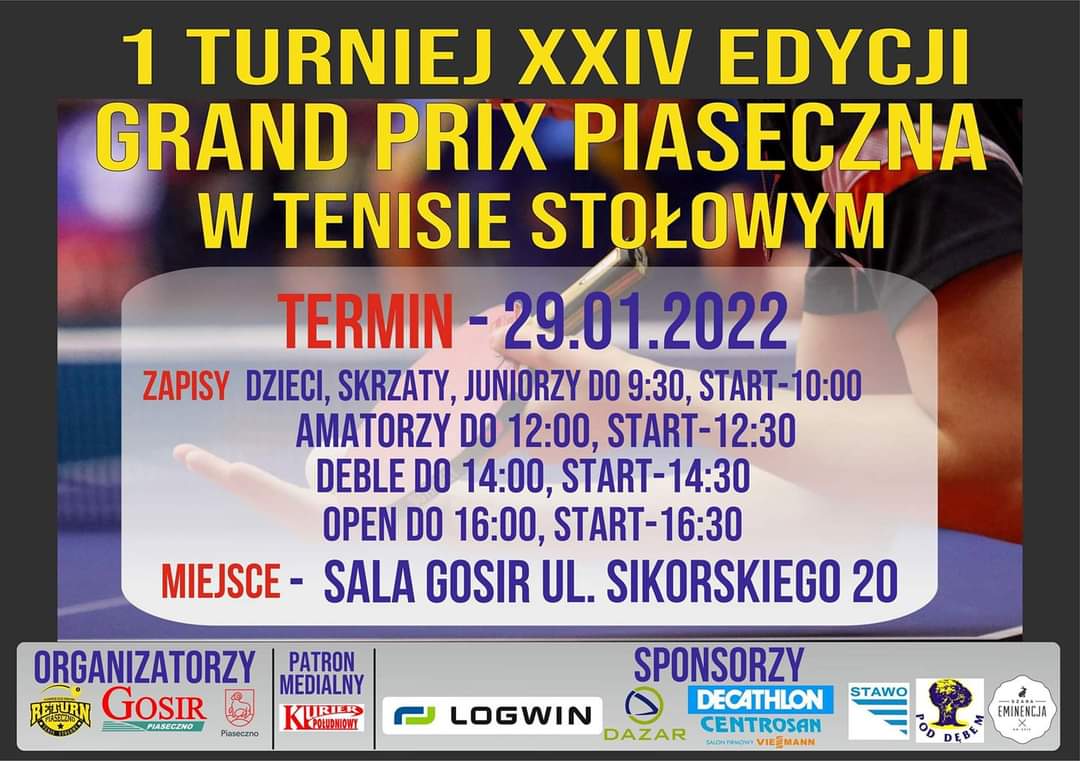 Plakat turnieju XXIV Grand Prix Piaseczna- 1 turniej