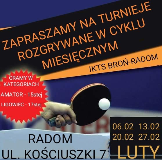 Plakat turnieju Niedziela z Tenisem Stolowym luty 2022 - Radom -  termin 2