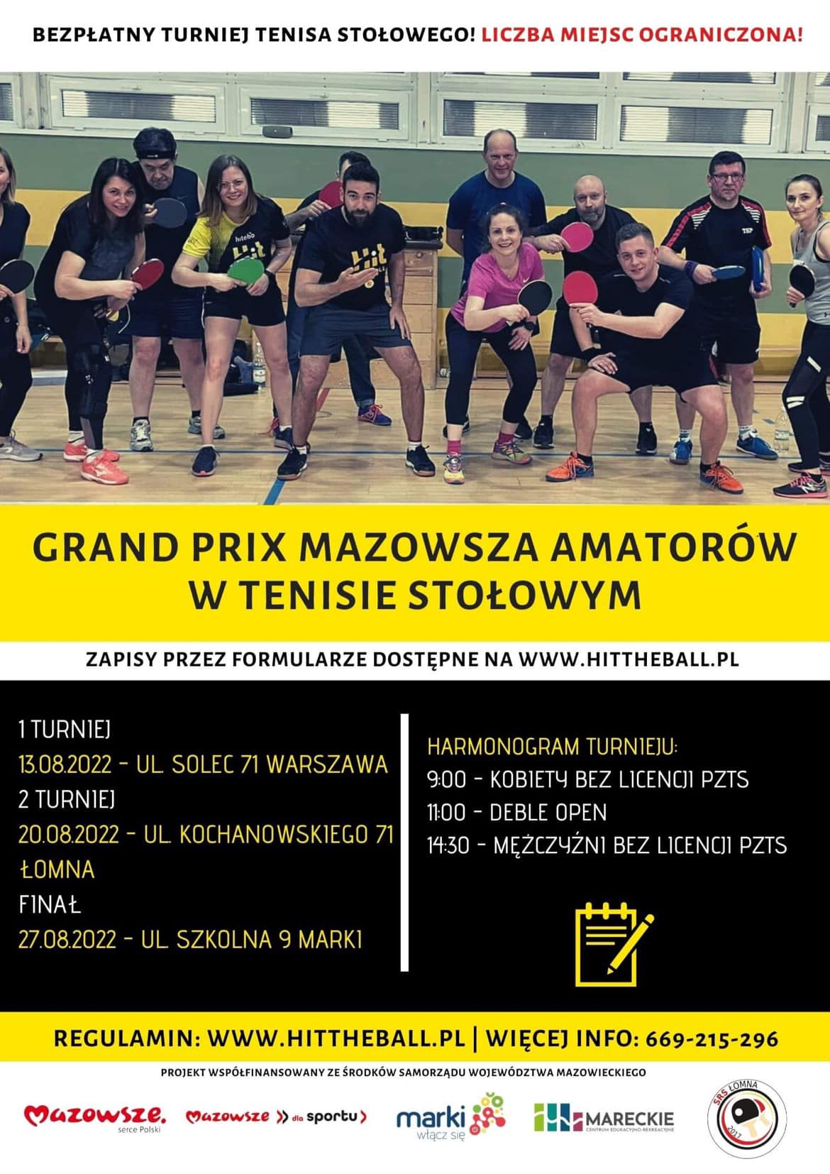 Plakat turnieju Grand Prix Mazowsza Amatorów w Tenisie Stołowym 2022 - 1 Turniej