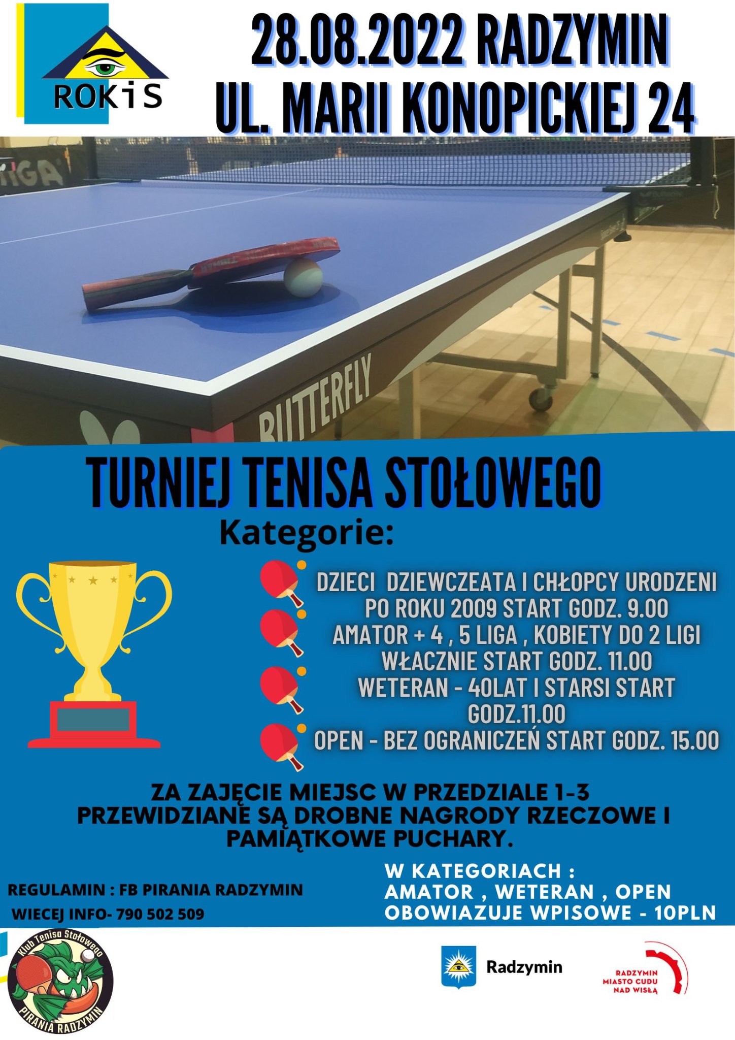 Plakat turnieju Klub Tenisa Stołowego Pirania Radzymin 2022