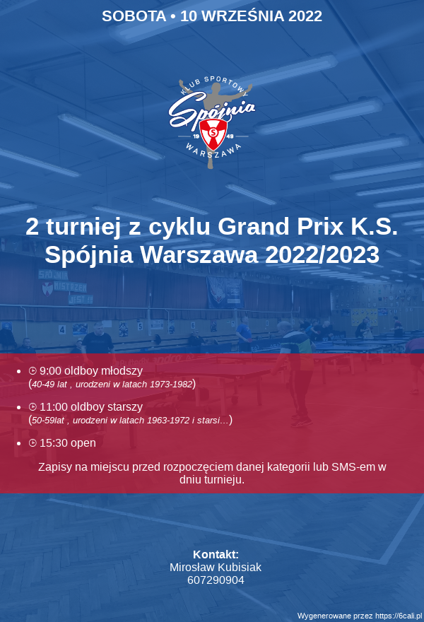 Plakat turnieju 2 turniej z cyklu Grand Prix K.S. Spójnia Warszawa 2022/2023