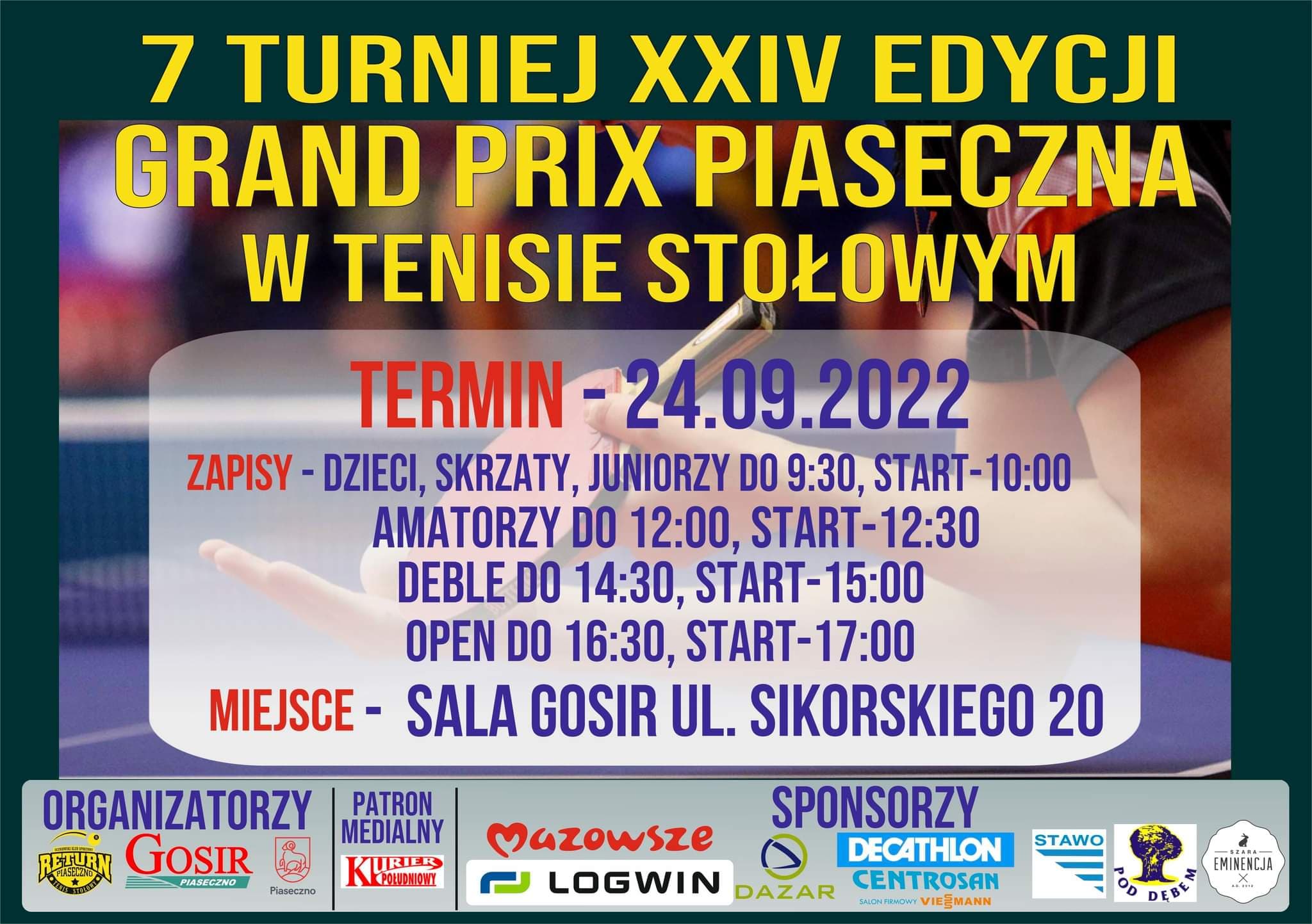 Plakat turnieju XXIV Grand Prix Piaseczna - 7 turniej - wrzesień 2022