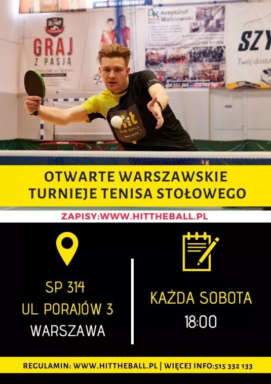 Plakat turnieju OTWARTY WARSZAWSKI TURNIEJ TENISA STOŁOWEGO  2022 - 1 termin