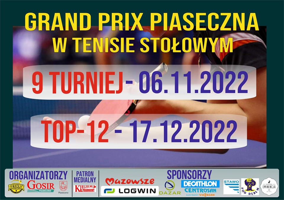 Plakat turnieju XXIV Grand Prix Piaseczna - 9 turniej - listopad 2022