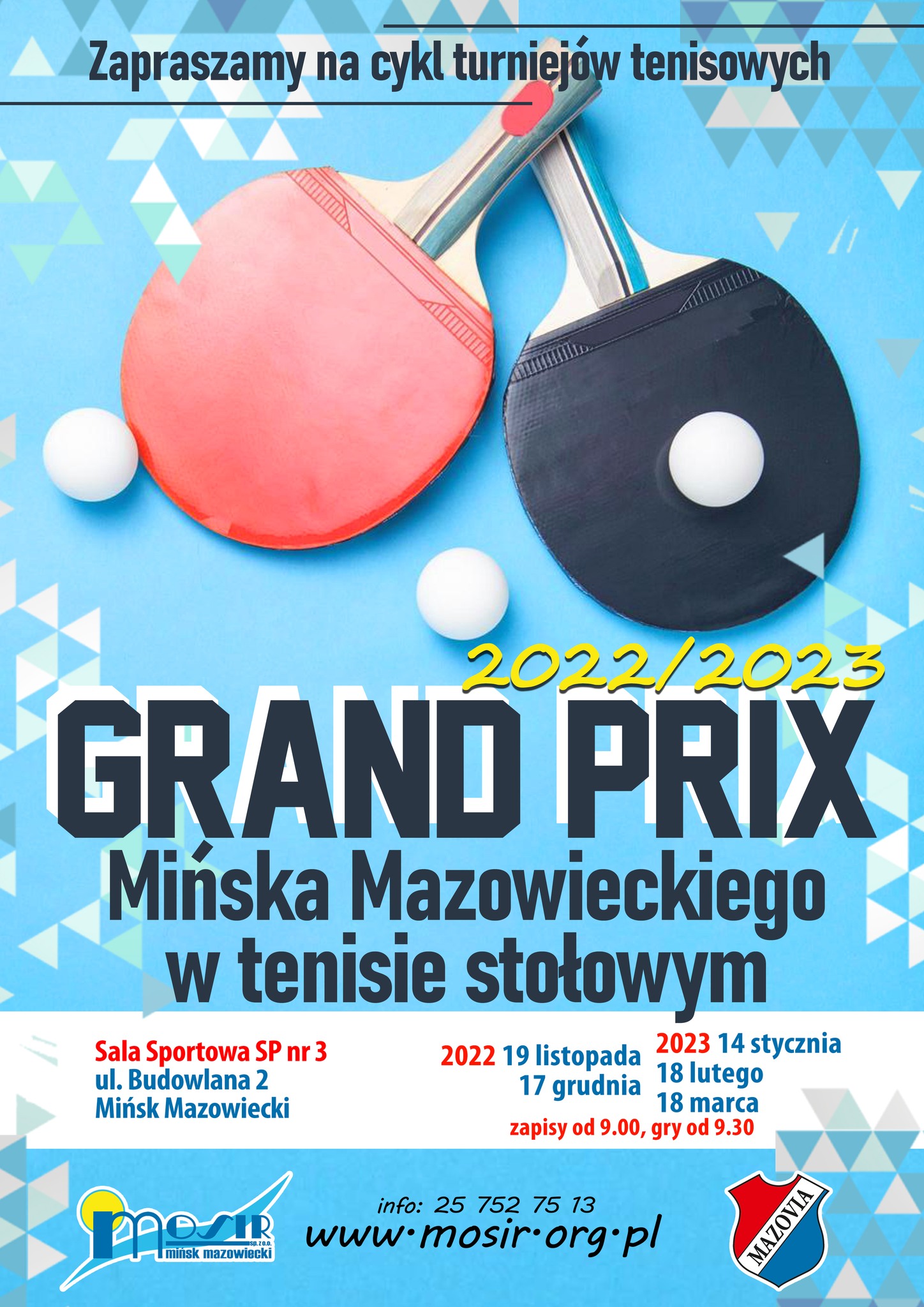 Plakat turnieju Grand Prix Mińska Mazowieckiego w tenisie stołowym 2022/2023 - termin 1
