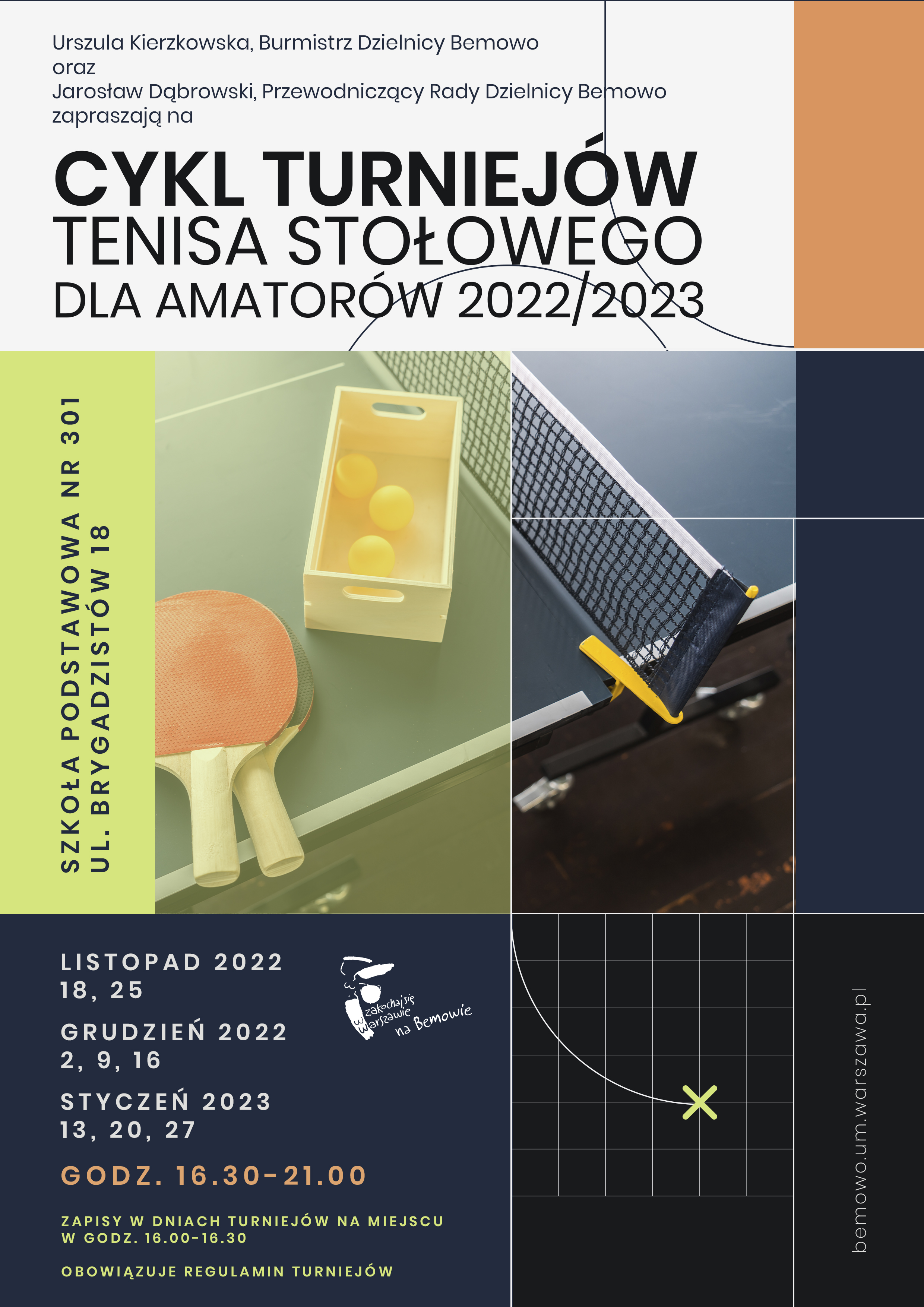 Plakat turnieju Turnieje tenisa stołowego Bemowo - Brygadzistów edycja 2022 - termin 1