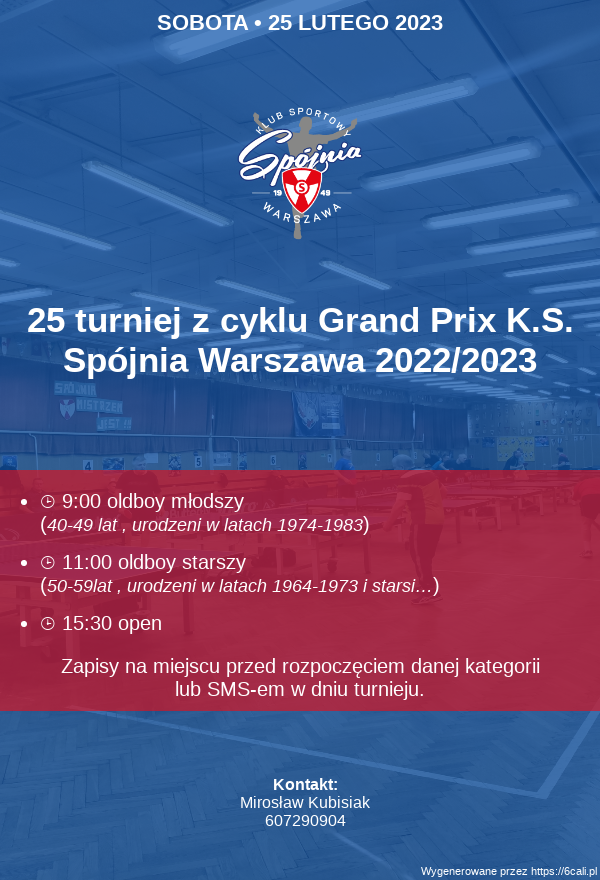 Plakat turnieju 25 turniej z cyklu Grand Prix K.S. Spójnia Warszawa 2022/2023