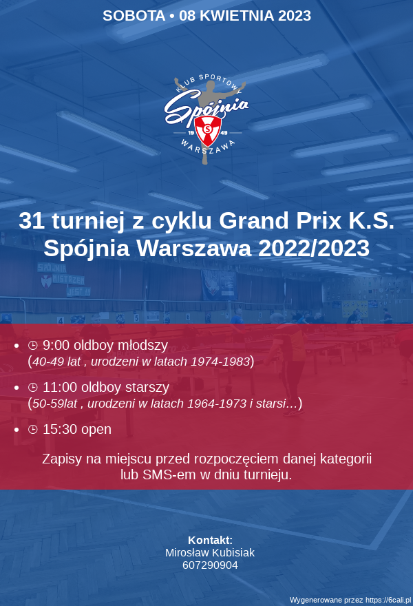 Plakat turnieju 31 turniej z cyklu Grand Prix K.S. Spójnia Warszawa 2022/2023