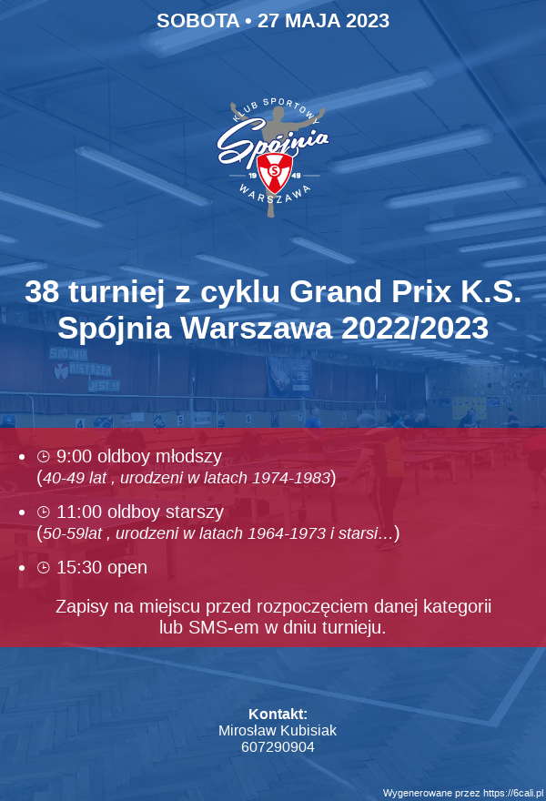 Plakat turnieju 38 turniej z cyklu Grand Prix K.S. Spójnia Warszawa 2022/2023