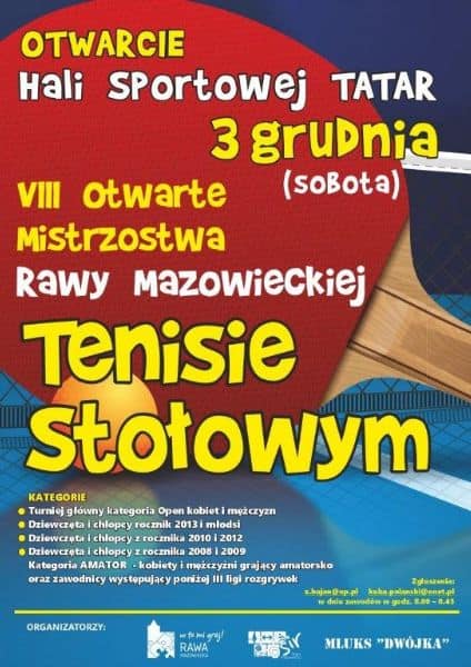 Plakat turnieju Mistrzostwa Rawy w tenisie stołowym 2022