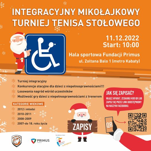 Plakat turnieju Integracyjny Mikołajkowy Turniej Tenisa Stołowego 2022 - Lupus