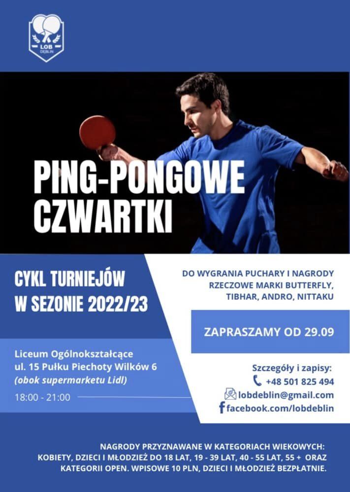 Plakat turnieju PingPongowe czwartki Ðęblin - termin 15