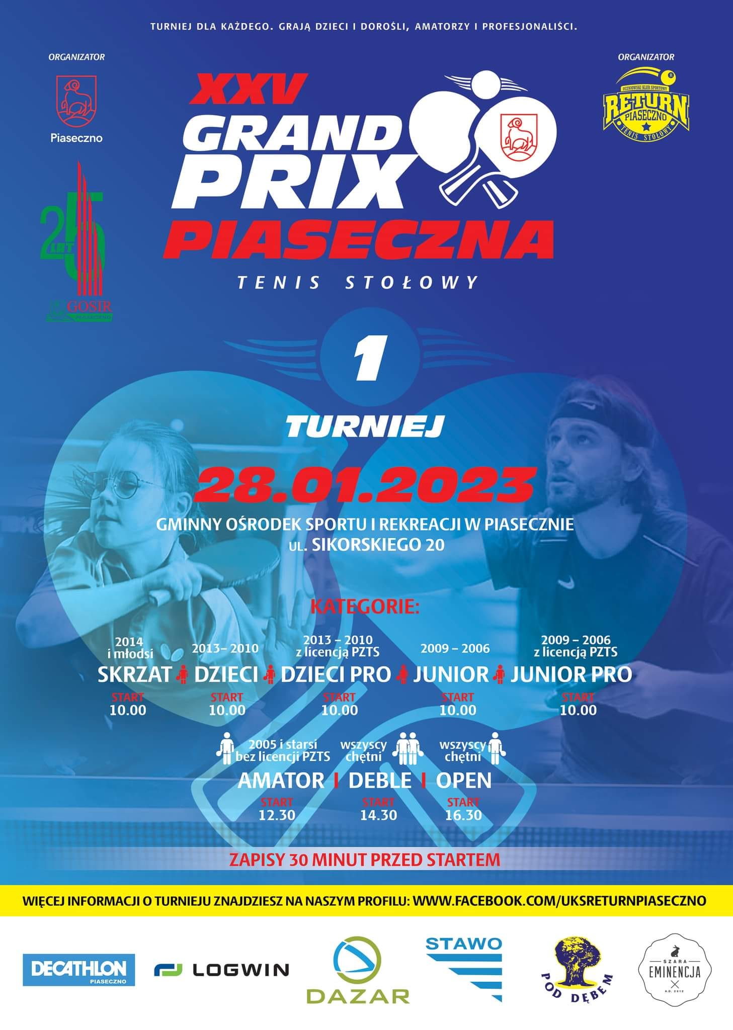 Plakat turnieju XXV Grand Prix Piaseczna - 1 turniej - styczeń 2023