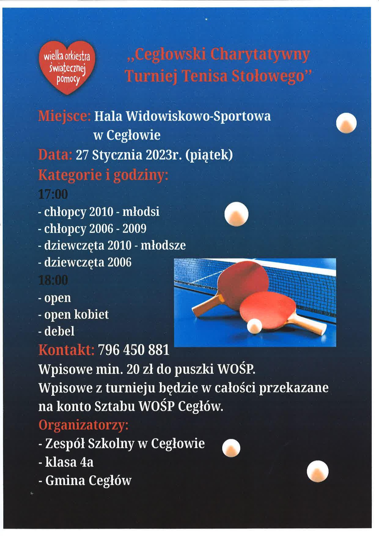 Plakat turnieju Grand Prix Cegłowa  w tenisie stołowym 2022/2023 - termin 2