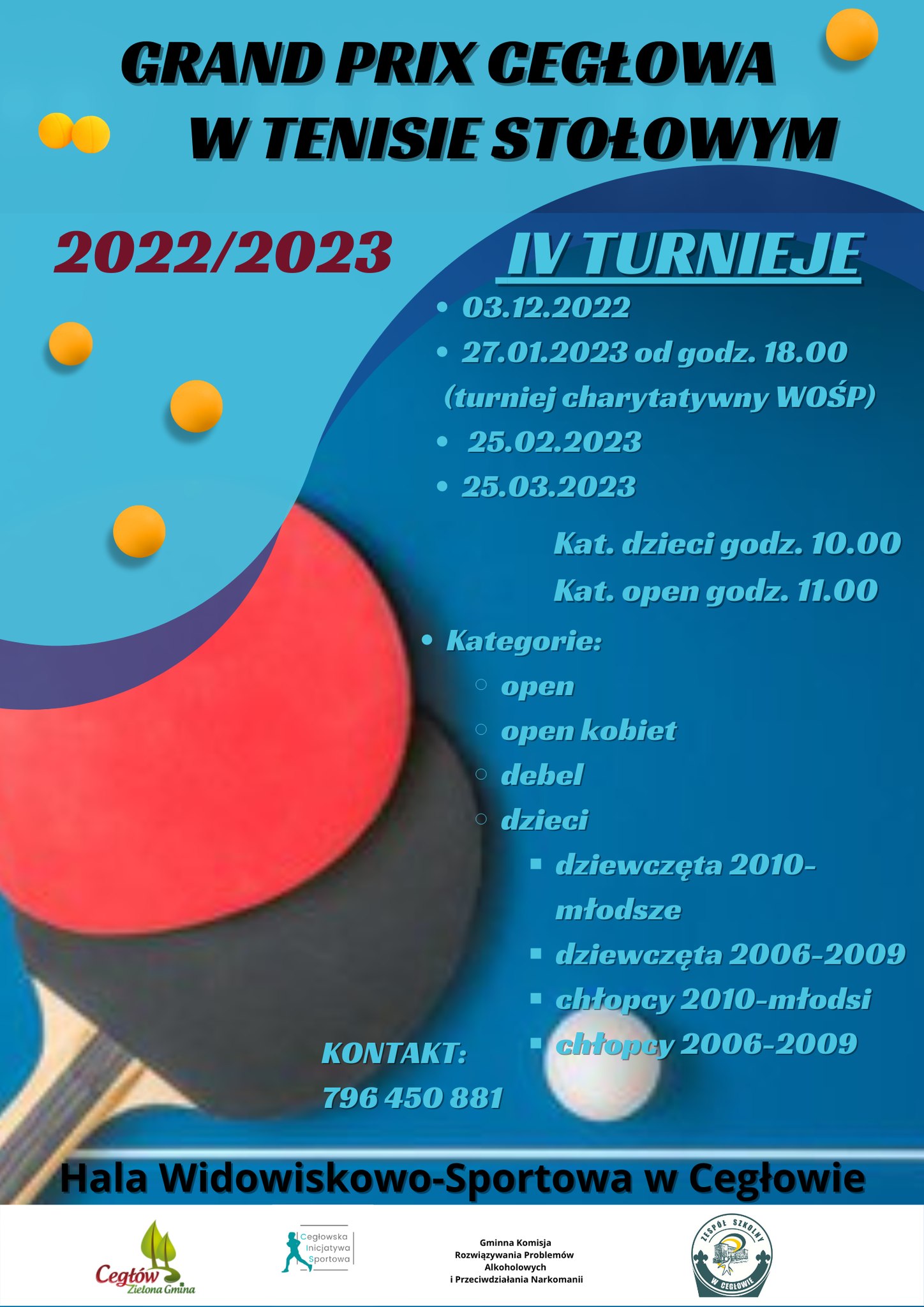 Plakat turnieju Grand Prix Cegłowa  w tenisie stołowym 2022/2023 - termin 3