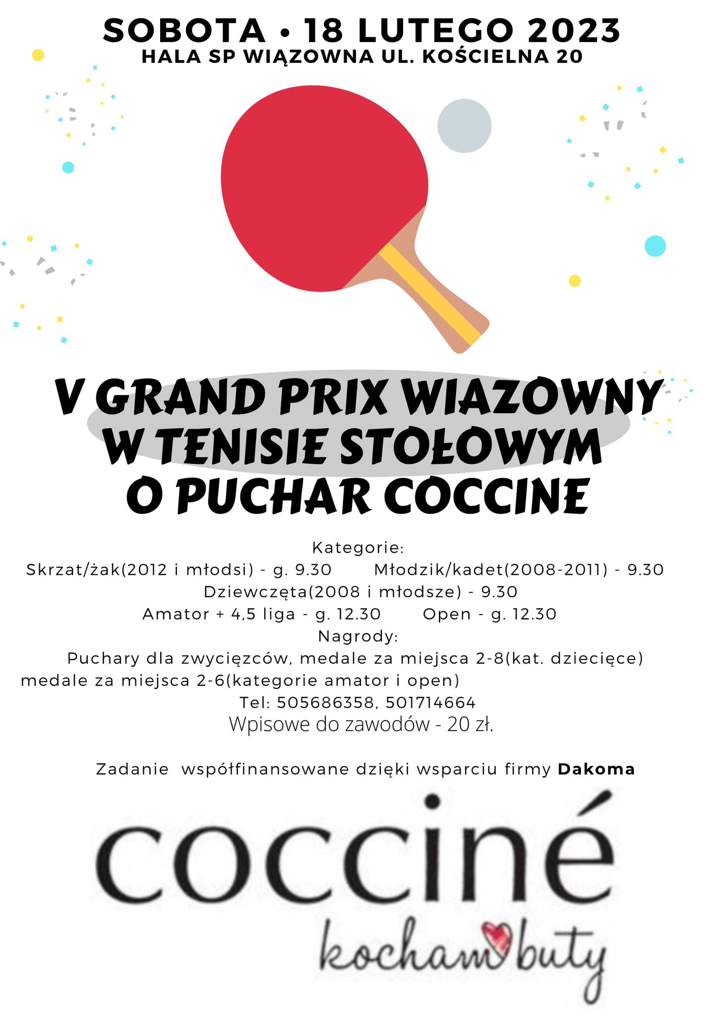 Plakat turnieju V  Turniej Grand Prix Wiązowny w Tenisie Stołowym w nowym sezonie 2022/2023 - luty