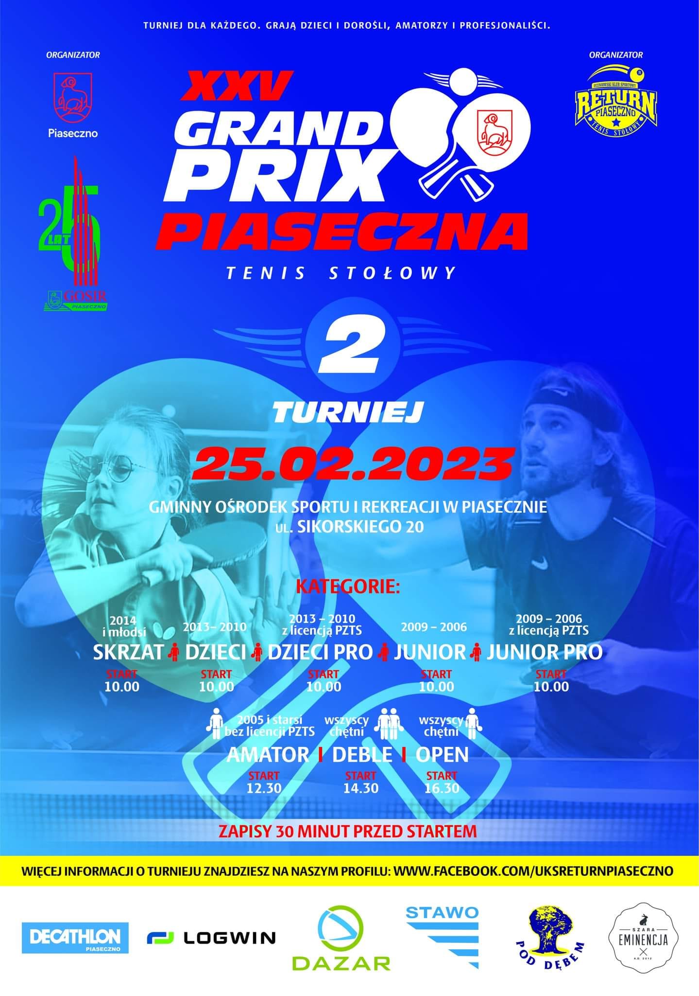 Plakat turnieju XXV Grand Prix Piaseczna - 2 turniej - luty 2023