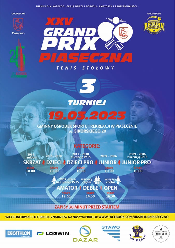 Plakat turnieju XXV Grand Prix Piaseczna - 3 turniej - marzec 2023