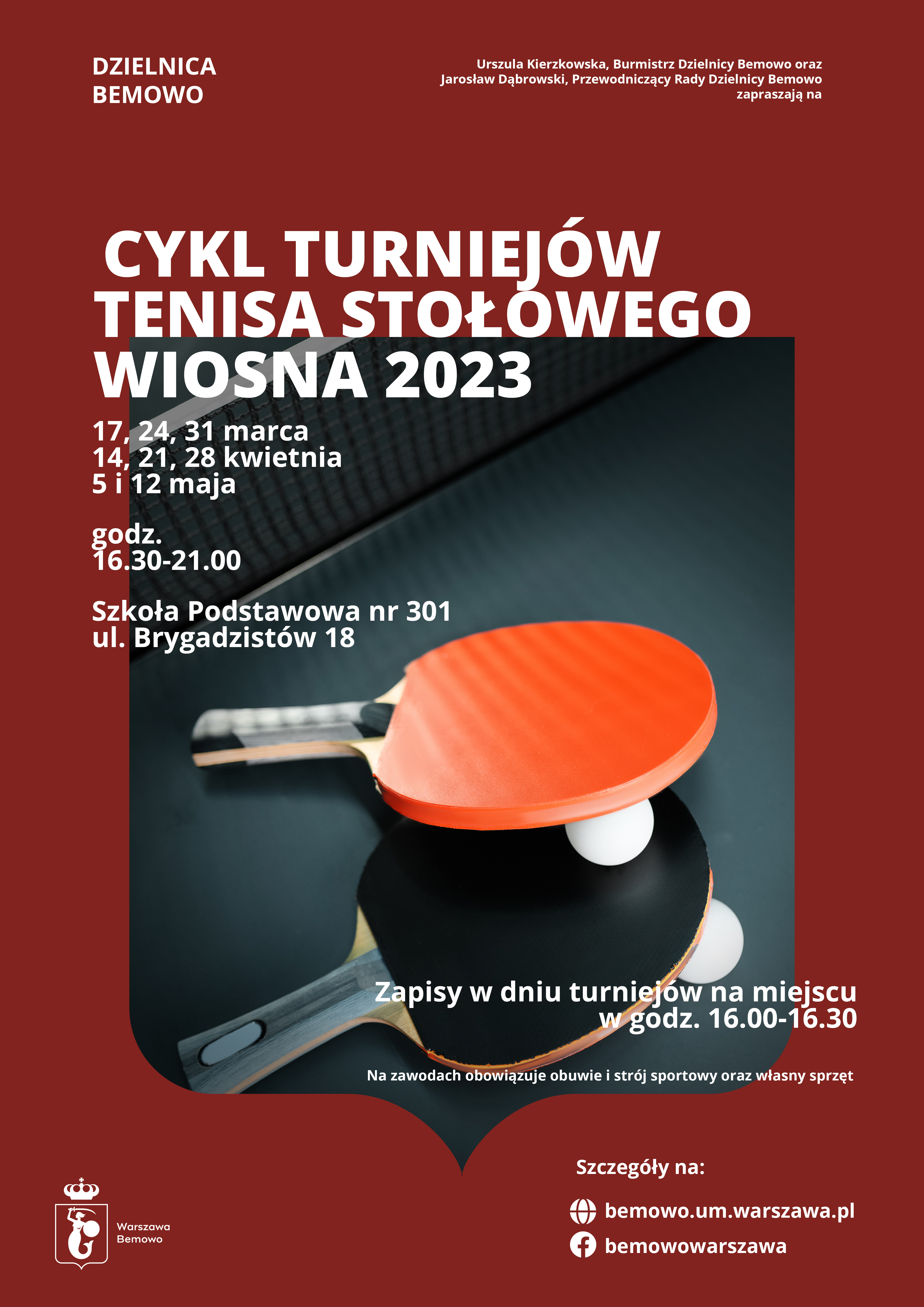 Plakat turnieju Turnieje tenisa stołowego Bemowo - Brygadzistów edycja 2023 - termin 1