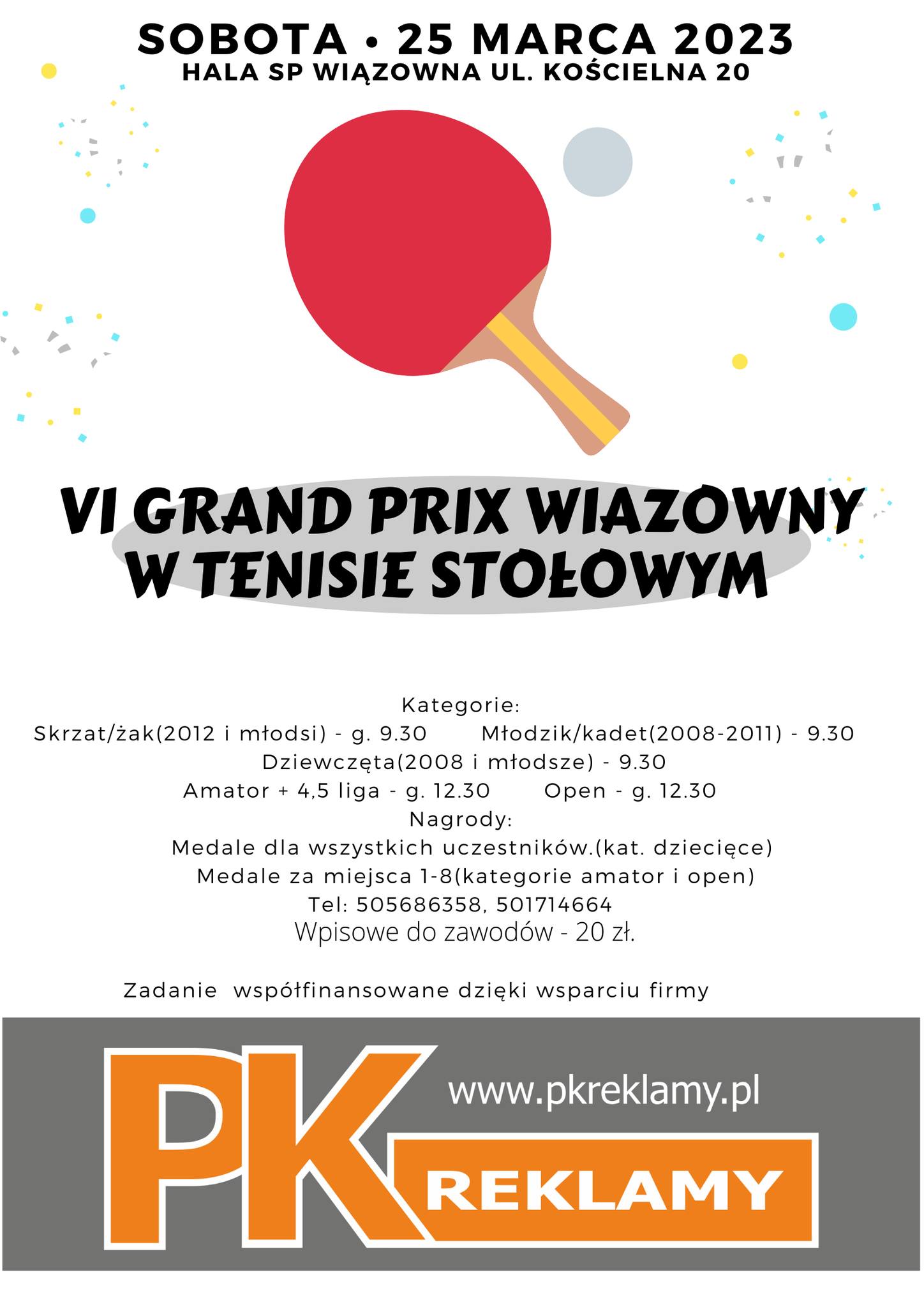 Plakat turnieju VI Turniej Grand Prix Wiązowny w Tenisie Stołowym w nowym sezonie 2022/2023 - marzec