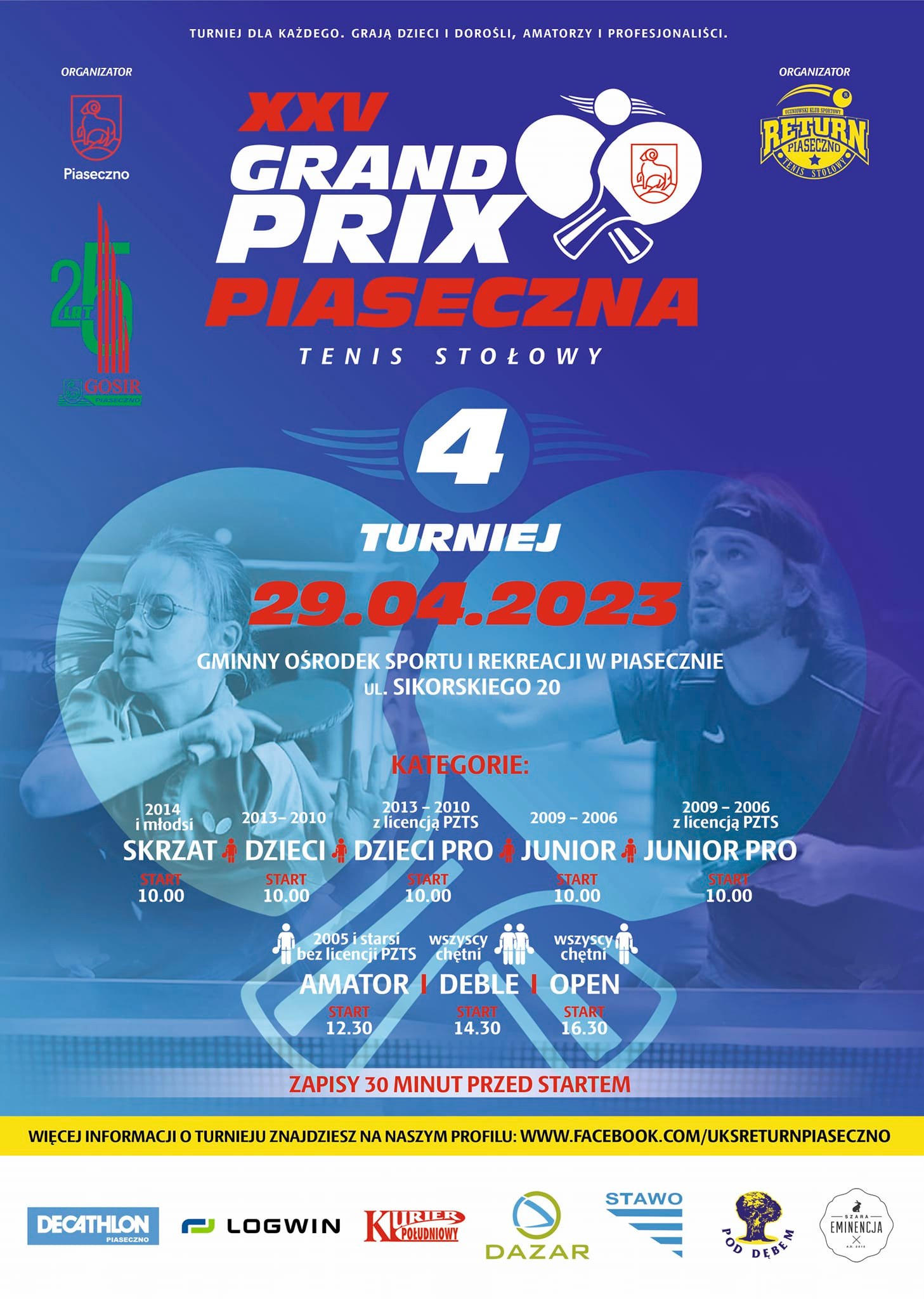 Plakat turnieju XXV Grand Prix Piaseczna - 4 turniej - kwiecień 2023