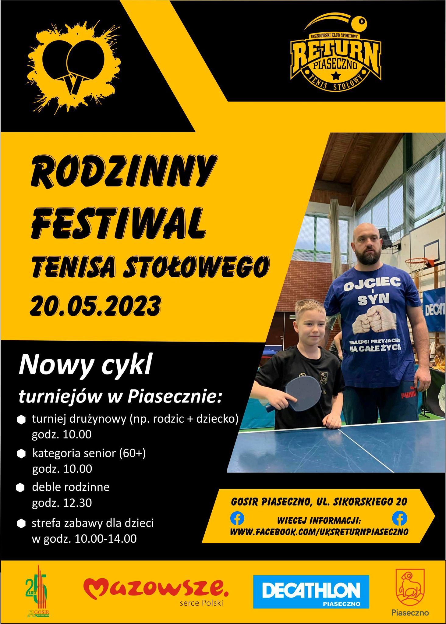 Plakat turnieju Rodzinny Festiwal Tenisa Stołowego 2023