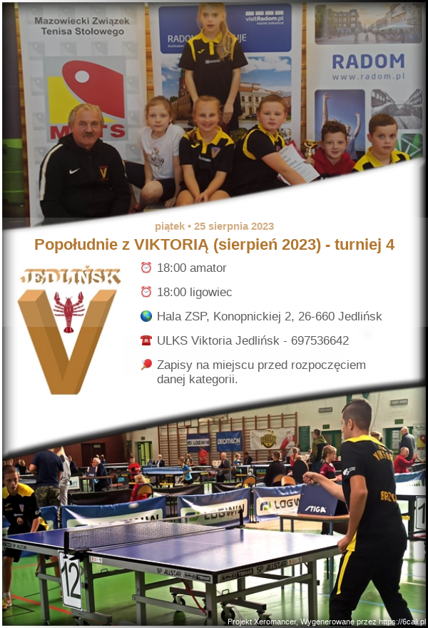 Plakat turnieju Popołudnie z  VIKTORIĄ (sierpień 2023) - turniej 4