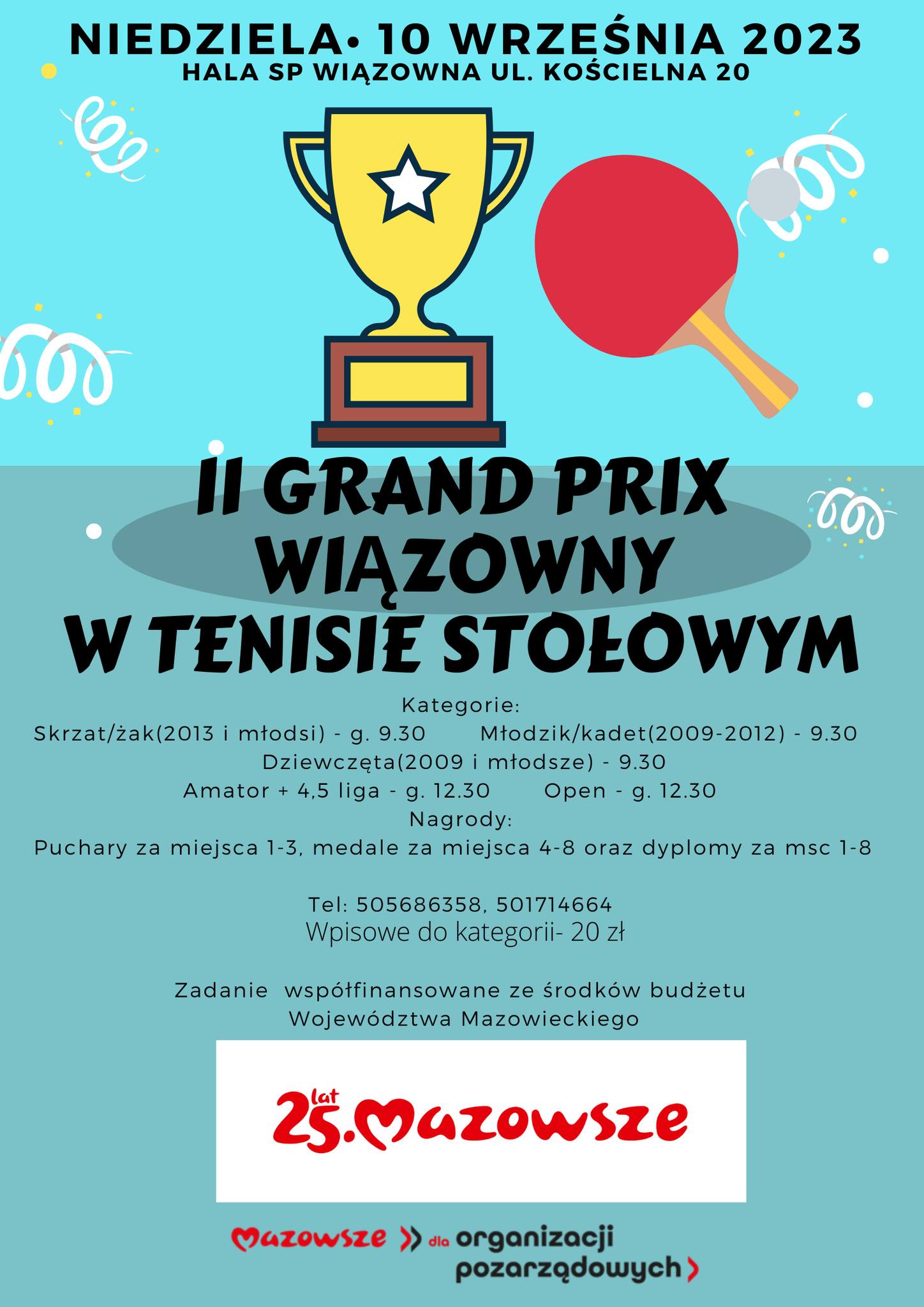 Plakat turnieju II Turniej Grand Prix Wiązowny w Tenisie Stołowym 2023/2024