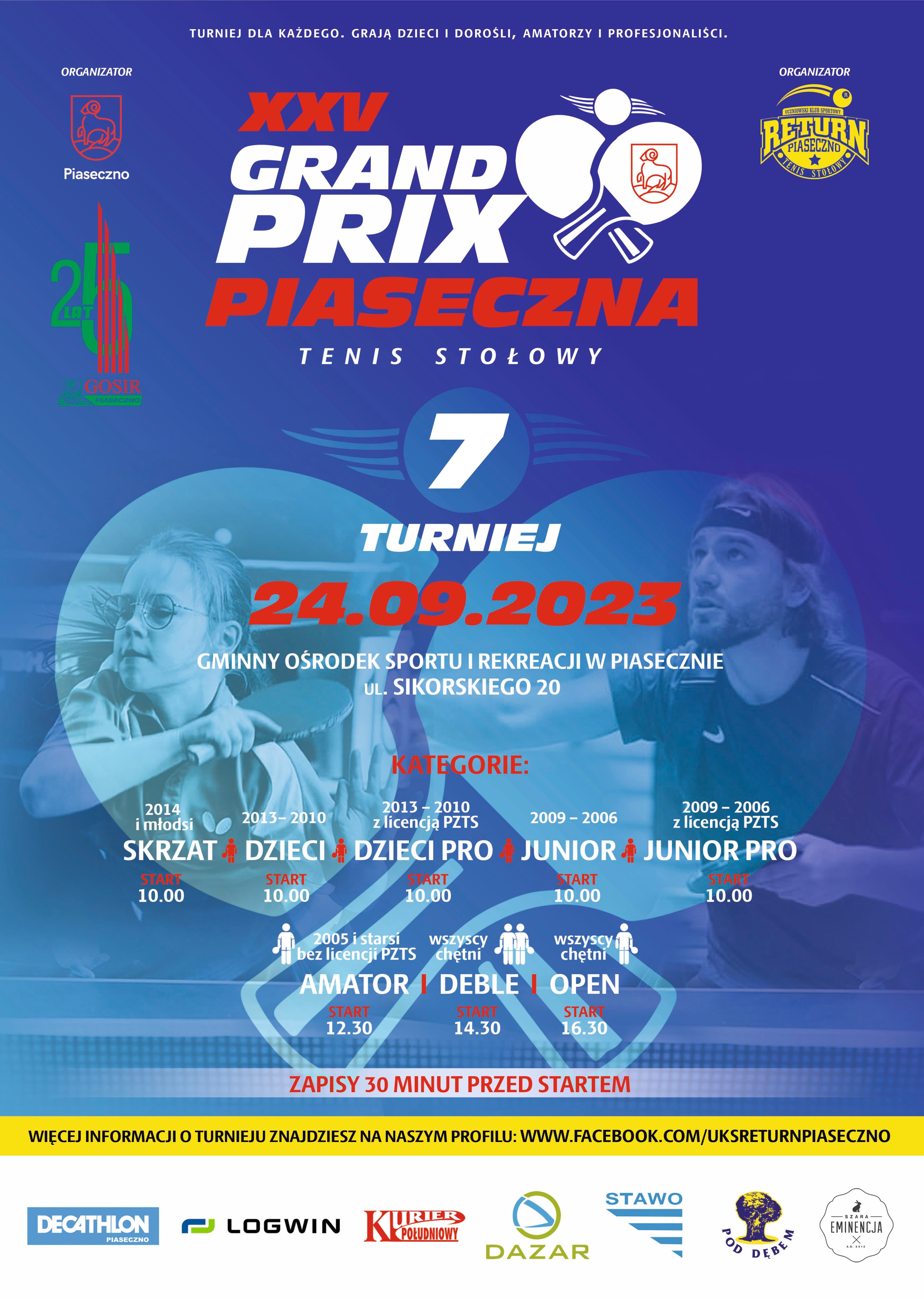 Plakat turnieju XXV Grand Prix Piaseczna - 7 turniej - wrzesień 2023