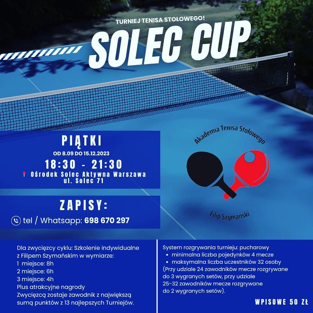 Plakat turnieju Turniej SOLEC CUP 2023 w każdy piątek o 18:30