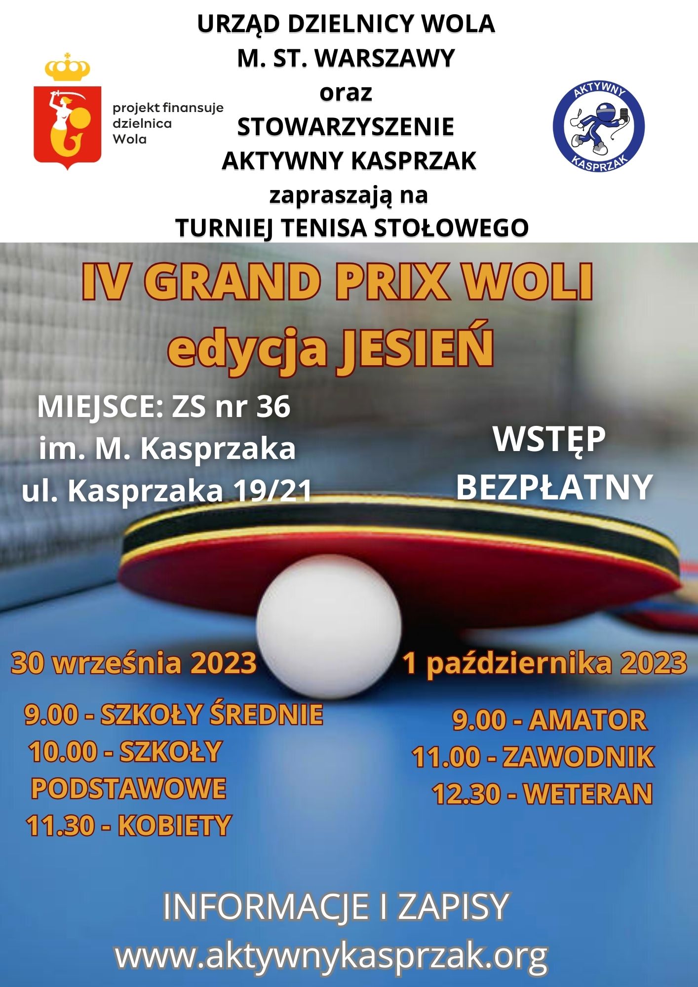 Plakat turnieju III Grand Prix Woli (jesień)  -  szkoły średnie i podstawowe