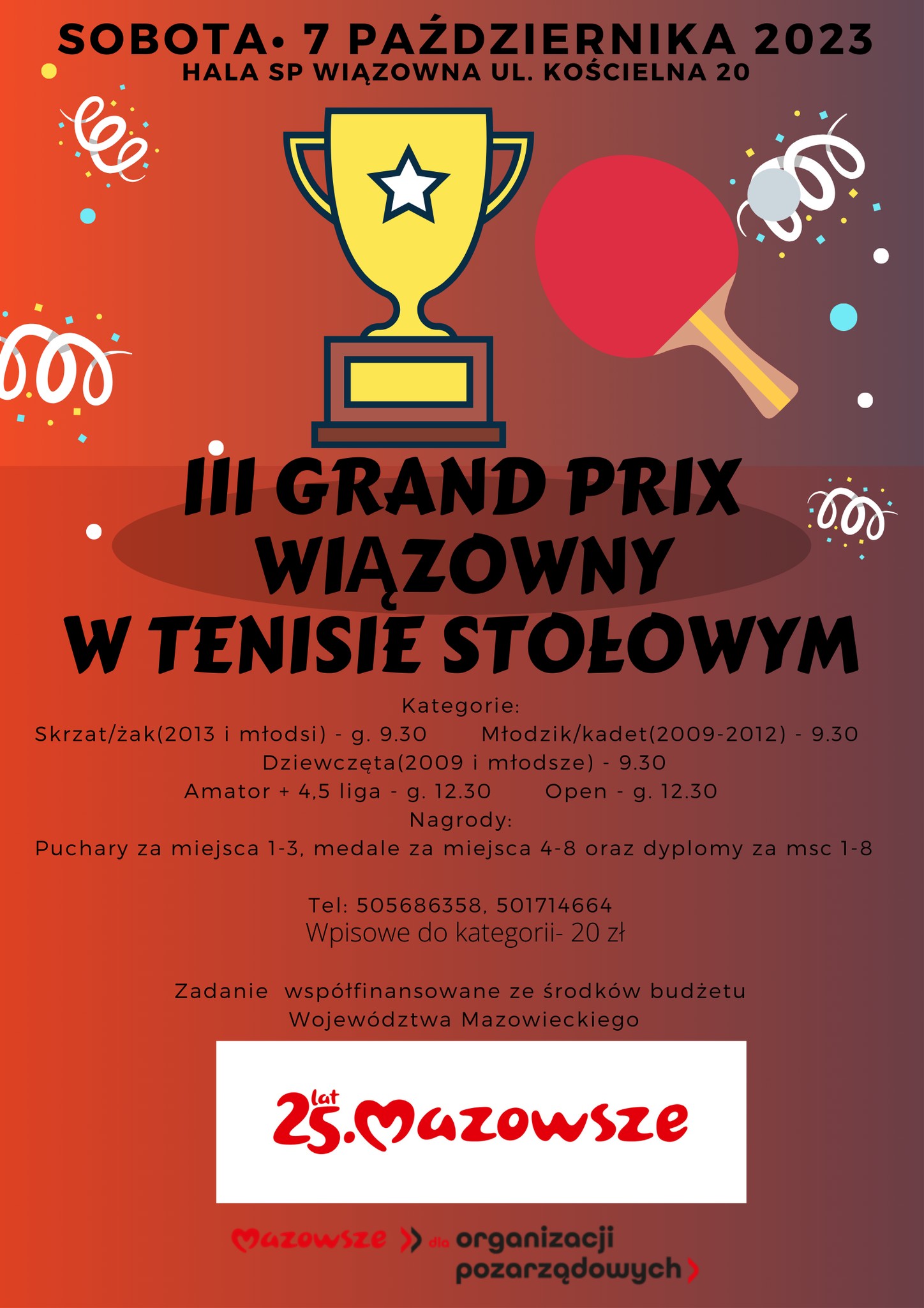 Plakat turnieju III Turniej Grand Prix Wiązowny w Tenisie Stołowym 2023/2024