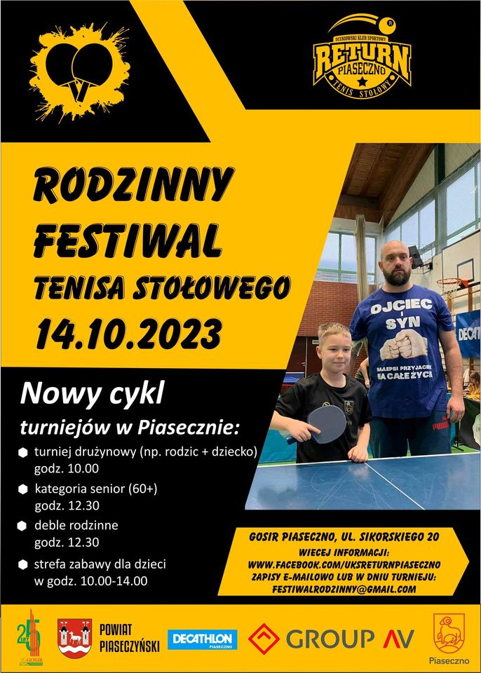 Plakat turnieju Rodzinny Festiwal Tenisa Stołowego 2023
